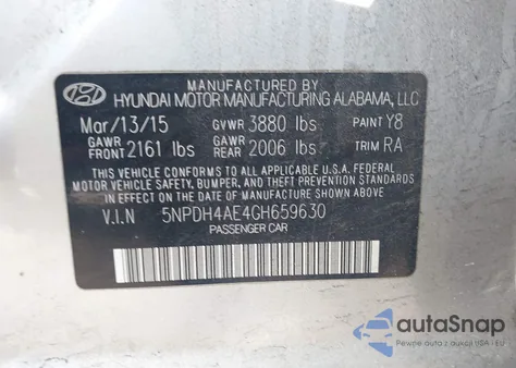 2016 Hyundai Elantra Se z USA, uszkodzony, nr VIN 5NPDH4AE4GH659630